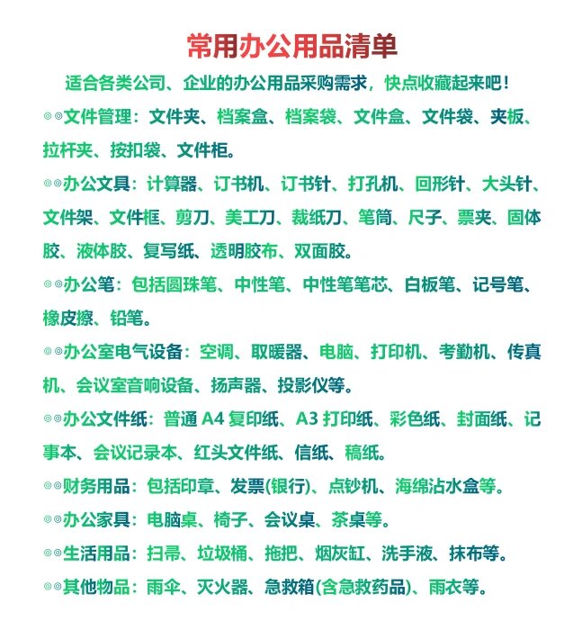 企業常用辦公用品清單指南